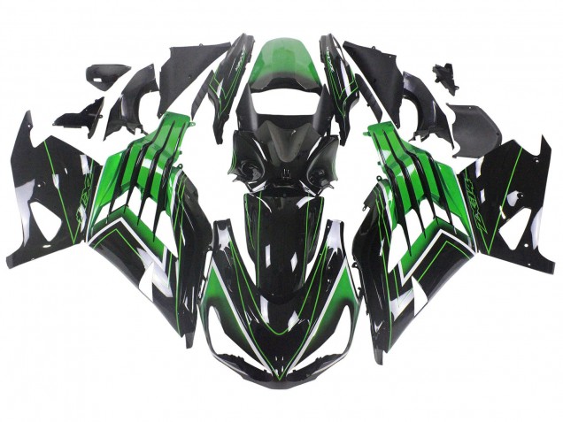 Mejores Carenados Moto Kawasaki ZX14R ZZR1400 2012-2024 - Verde Negro Brillante Raya