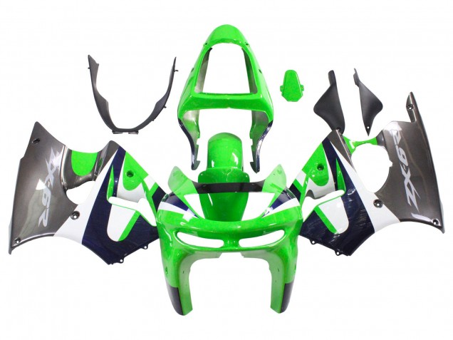 Mejores Carenados Moto Kawasaki ZX6R 1998-1999 - Verde Blanco Azul Oscuro Plata