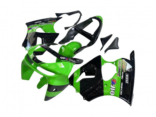 Mejores Carenados Moto Kawasaki ZX6R 1998-1999 - Verde Negro Brillante Elf Bridgestone