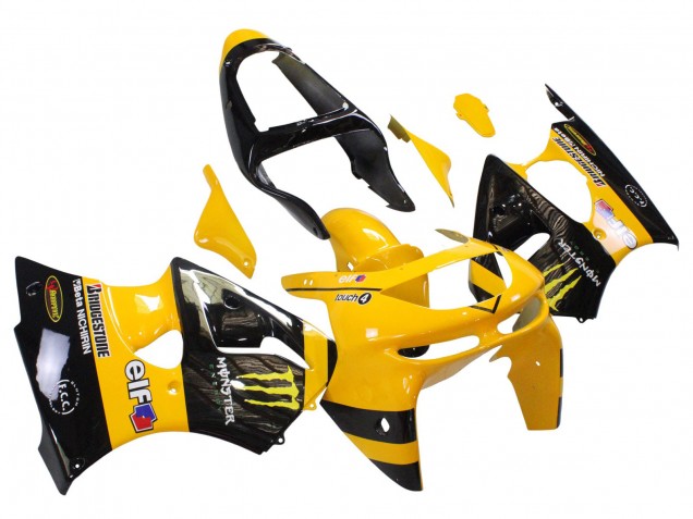 Mejores Carenados Moto Kawasaki ZX6R 1998-1999 - Amarillo Negro Monstruo Elf Bridgestone