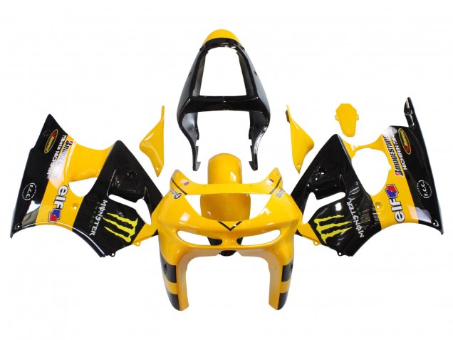 Mejores Carenados Moto Kawasaki ZX6R 1998-1999 - Amarillo Negro Monstruo Elf Bridgestone