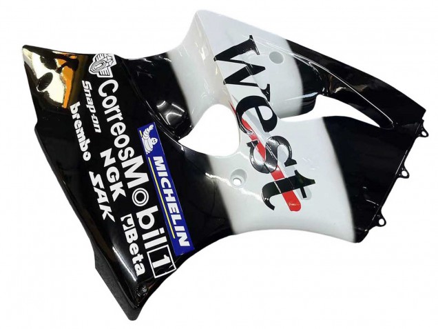 Mejores Carenados Moto Kawasaki ZX6R 2000-2002 - Negro Brillante Blanco West Michelin