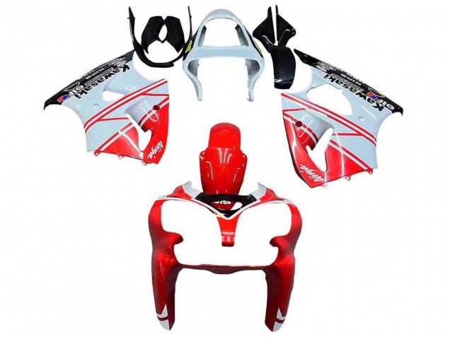 Mejores Carenados Moto Kawasaki ZX6R 2000-2002 - Blanco Rojo Negro
