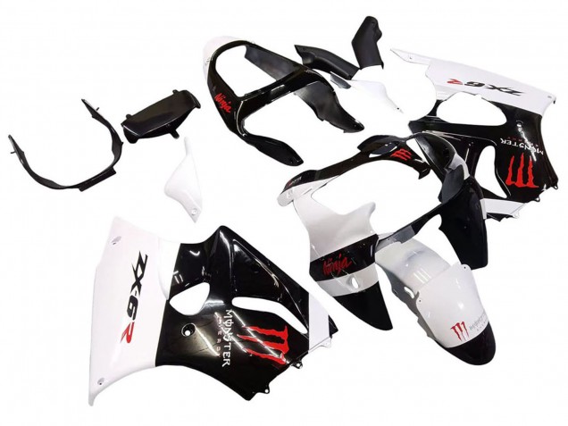 Mejores Carenados Moto Kawasaki ZX6R 2000-2002 - Blanco Negro Rojo Monstruo