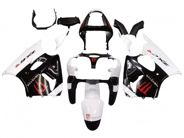 Mejores Carenados Moto Kawasaki ZX6R 2000-2002 - Blanco Negro Rojo Monstruo