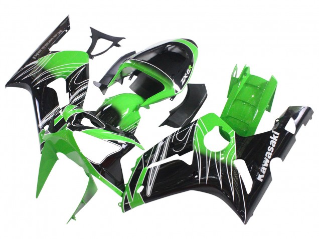 Mejores Carenados Moto Kawasaki ZX6R 2003-2004 - Verde Blanco Negro