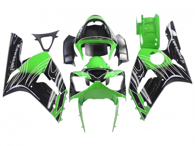Mejores Carenados Moto Kawasaki ZX6R 2003-2004 - Verde Blanco Negro