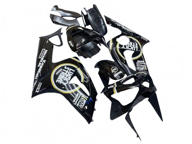 Mejores Carenados Moto Kawasaki ZX6R 2003-2004 - Negro Brillante Blanco Motul Lucky Strike