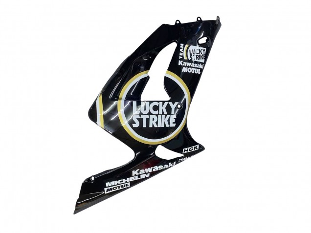 Mejores Carenados Moto Kawasaki ZX6R 2003-2004 - Negro Brillante Blanco Motul Lucky Strike