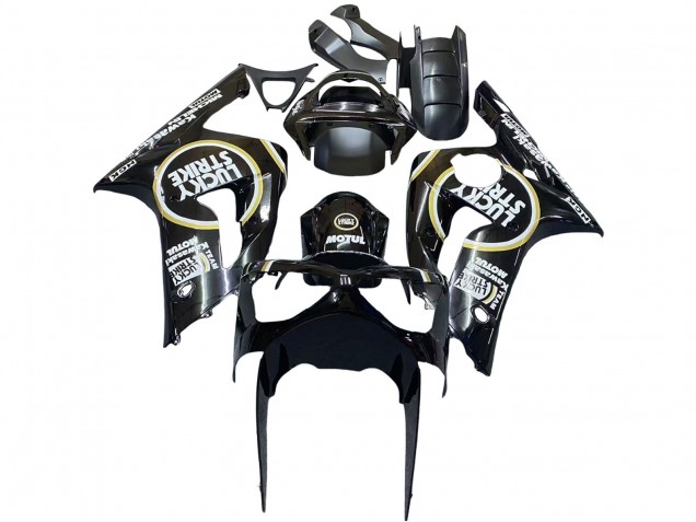 Mejores Carenados Moto Kawasaki ZX6R 2003-2004 - Negro Brillante Blanco Motul Lucky Strike