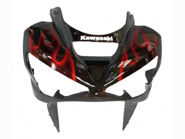 Mejores Carenados Moto Kawasaki ZX6R 2003-2004 - Negro Brillante Rojo Llama