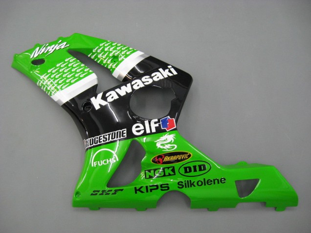 Mejores Carenados Moto Kawasaki ZX6R 2003-2004 - Verde Blanco Negro Elf Bridgestone