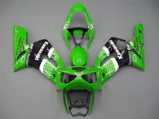 Mejores Carenados Moto Kawasaki ZX6R 2003-2004 - Verde Blanco Negro Elf Bridgestone