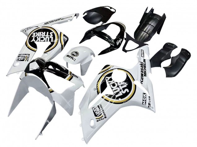 Mejores Carenados Moto Kawasaki ZX6R 2003-2004 - Blanco Negro Motul Lucky Strike