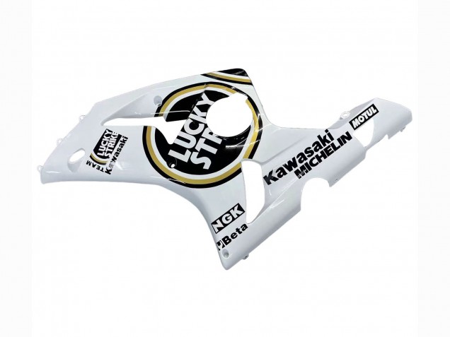 Mejores Carenados Moto Kawasaki ZX6R 2003-2004 - Blanco Negro Motul Lucky Strike