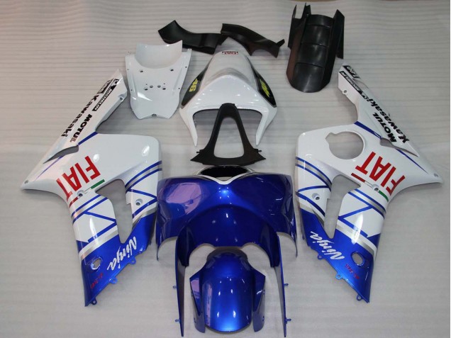 Mejores Carenados Moto Kawasaki ZX6R 2003-2004 - Blanco Azul Rojo Fiat