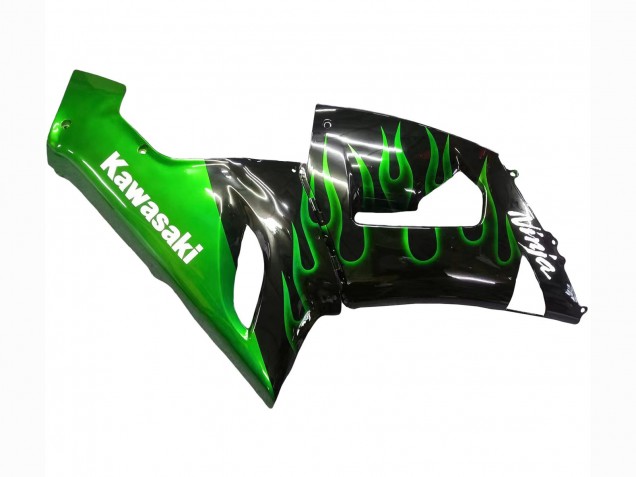 Mejores Carenado Moto Kawasaki ZX6R 2005-2006 - Negro Brillante Verde Llama