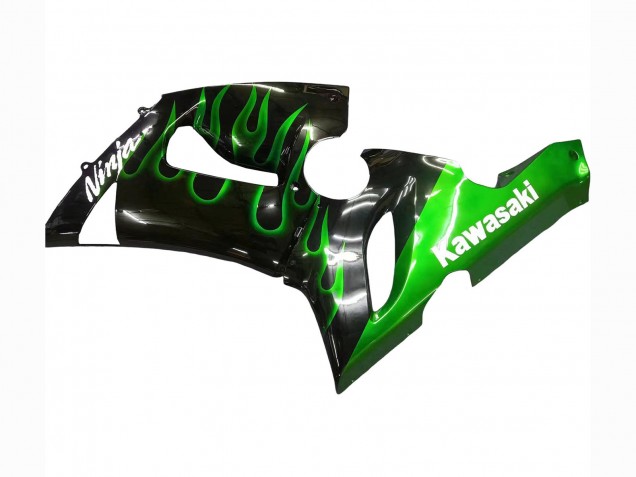 Mejores Carenado Moto Kawasaki ZX6R 2005-2006 - Negro Brillante Verde Llama
