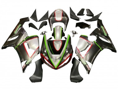 Mejores Carenados Moto Kawasaki ZX6R 2005-2006 - Negro Plata Verde Rojo K-26