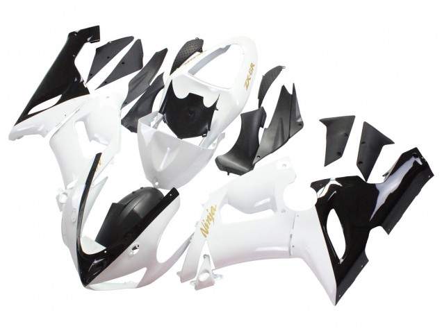 Mejores Carenados Moto Kawasaki ZX6R 2005-2006 - Blanco Negro Oro Ninja
