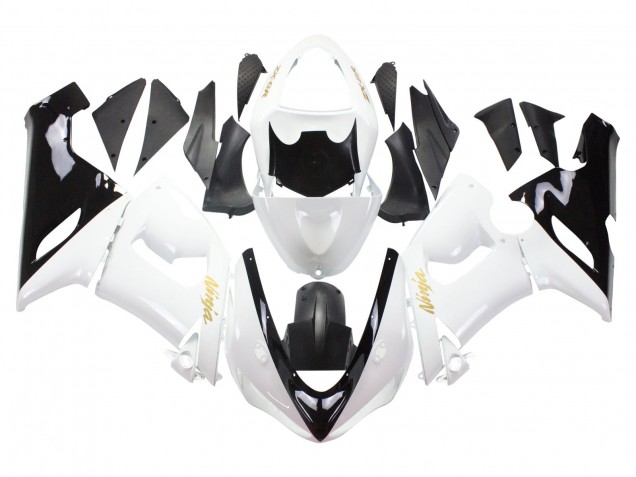 Mejores Carenados Moto Kawasaki ZX6R 2005-2006 - Blanco Negro Oro Ninja