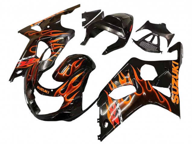 Mejores Carenados Moto Suzuki GSXR1000 2000-2002 - Negro Brillante Naranja Llama