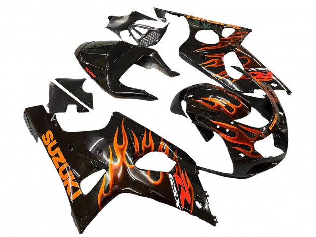 Mejores Carenados Moto Suzuki GSXR1000 2000-2002 - Negro Brillante Naranja Llama