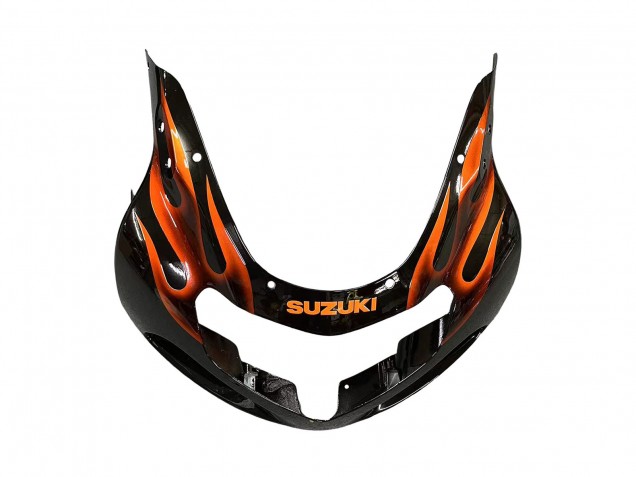 Mejores Carenados Moto Suzuki GSXR1000 2000-2002 - Negro Brillante Naranja Llama