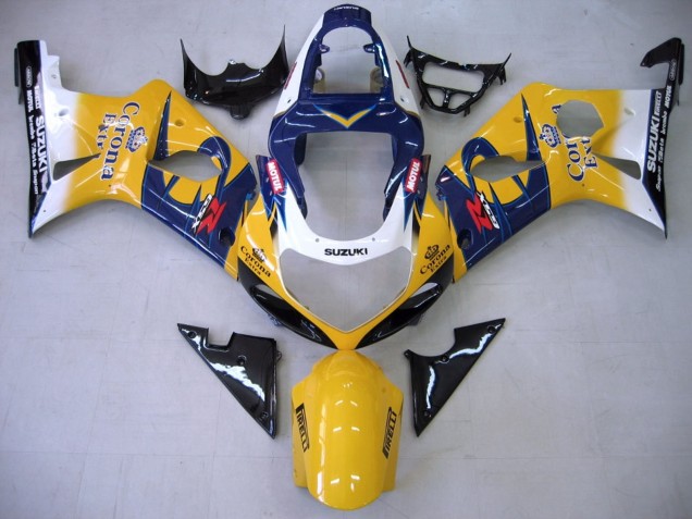 Mejores Carenados Moto Suzuki GSXR1000 2000-2002 - Amarillo Azul Oscuro Blanco Motul Corona