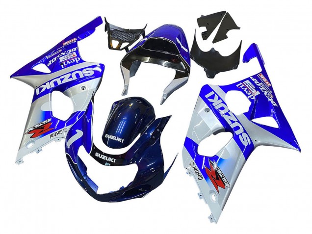 Mejores Carenados Moto Suzuki GSXR1000 2000-2002 - Azul Blanco Plata Castrol Dunlop