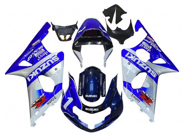 Mejores Carenados Moto Suzuki GSXR1000 2000-2002 - Azul Blanco Plata Castrol Dunlop