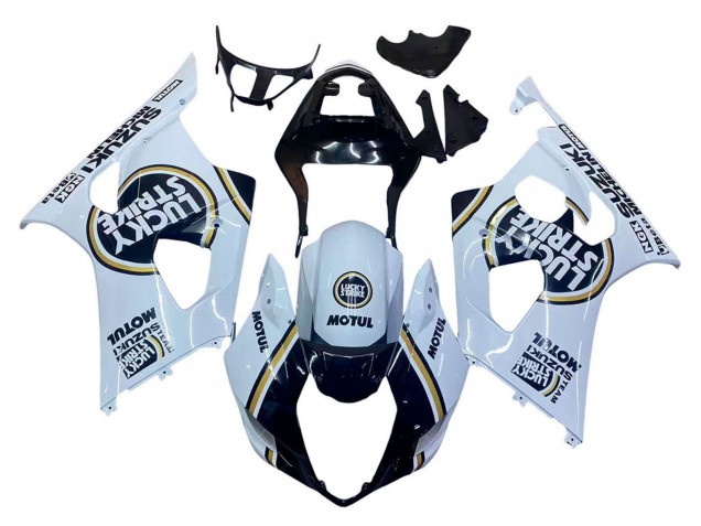 Mejores Carenados Moto Suzuki GSXR 1000 2003-2004 - Blanco Negro Oro Motul Lucky Strike