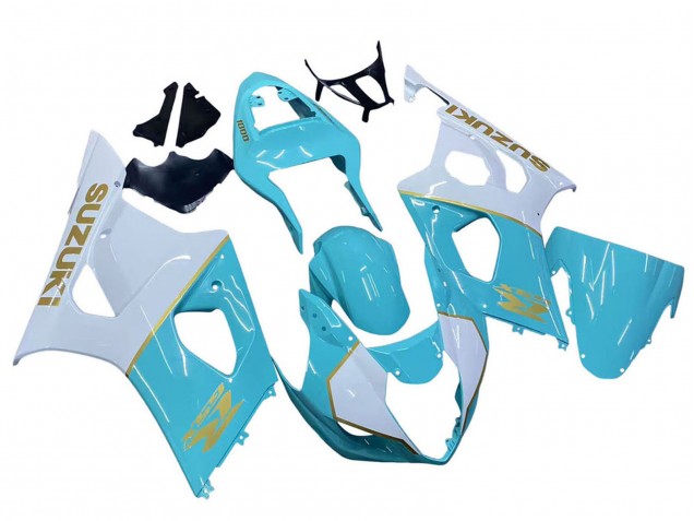 Mejores Carenados Moto Suzuki GSXR 1000 2003-2004 - Blanco Azul Claro Oro
