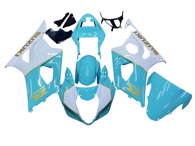 Mejores Carenados Moto Suzuki GSXR 1000 2003-2004 - Blanco Azul Claro Oro