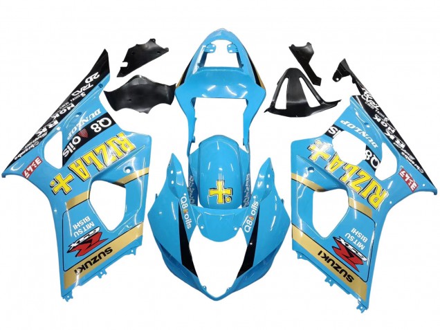 Mejores Carenados Moto Suzuki GSXR 1000 2003-2004 - Azul Claro Amarillo Negro Rizla Motul