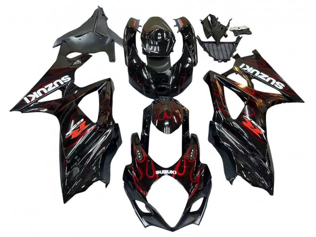 Mejores Carenados Moto Suzuki GSXR 1000 2007-2008 - Negro Rojo Llama