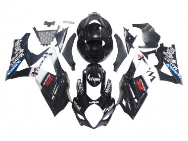Mejores Carenados Moto Suzuki GSXR 1000 2007-2008 - Negro Brillante Blanco West