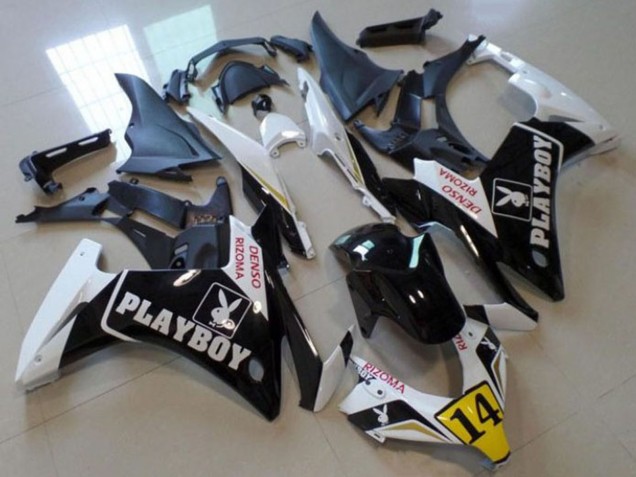 Mejores Carenados Moto Honda CBR500R 2013-2015 - Blanco Amarillo Negro Brillante Playboy 14