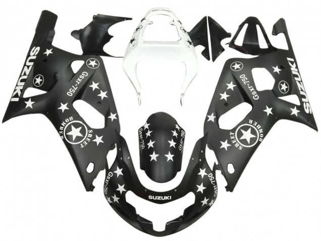 Mejores Carenados Moto Suzuki GSXR 600 / GSXR 750 2001-2003 - Negro Brillante Blanco Estrella