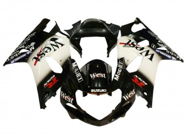 Mejores Carenados Moto Suzuki GSXR 600 / GSXR 750 2001-2003 - Negro Brillante Blanco West Rojo