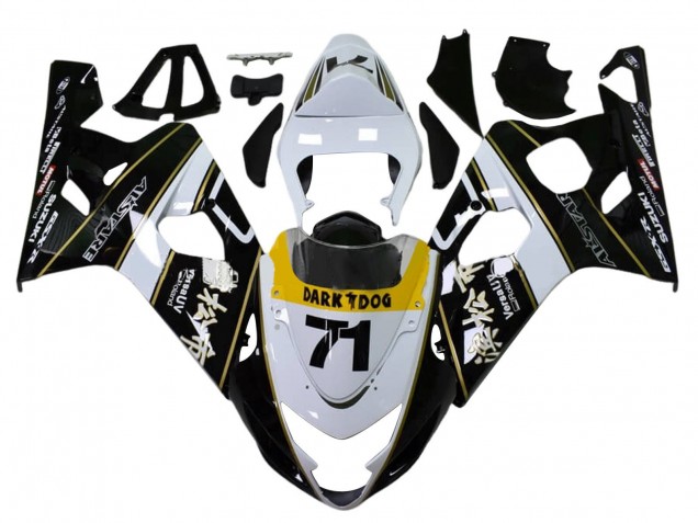 Mejores Carenados Moto Suzuki GSXR 600 / GSXR 750 2004-2005 - Blanco Negro Amarillo Dark Dog 71