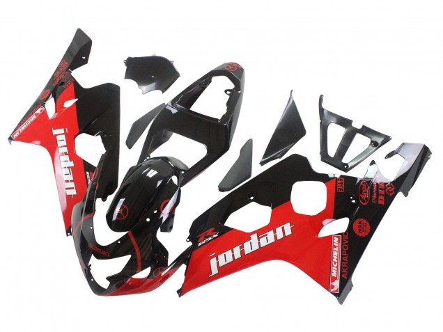 Mejores Carenados Moto Suzuki GSXR 600 / GSXR 750 2004-2005 - Negro Brillante Rojo Jordan Michelin