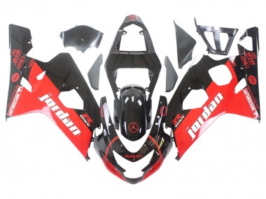 Mejores Carenados Moto Suzuki GSXR 600 / GSXR 750 2004-2005 - Negro Brillante Rojo Jordan Michelin