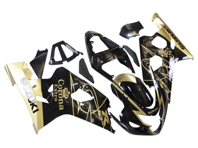 Mejores Carenados Moto Suzuki GSXR 600 / GSXR 750 2004-2005 - Negro Brillante Oro Corona