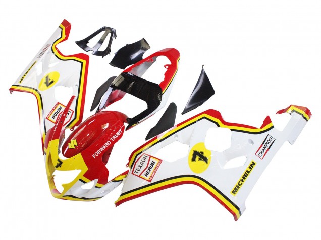 Mejores Carenados Moto Suzuki GSXR 600 / GSXR 750 2004-2005 - Blanco Rojo Amarillo Michelin Texaon Heron 7