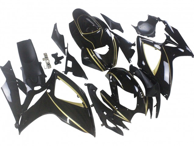 Mejores Carenados Moto Suzuki GSXR 600 / GSXR 750 2006-2007 - Negro Brillante Oro Raya