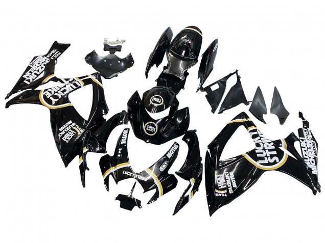 Mejores Carenados Moto Suzuki GSXR 600 / GSXR 750 2006-2007 - Negro Brillante Blanco Motul Lucky Strike