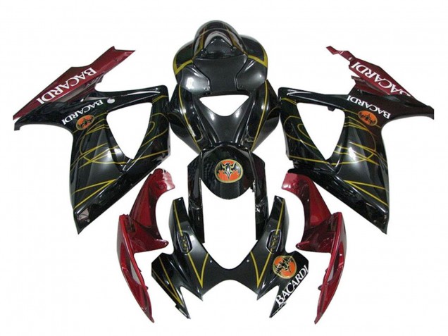 Mejores Carenados Moto Suzuki GSXR 600 / GSXR 750 2006-2007 - Negro Brillante Rojo Oro