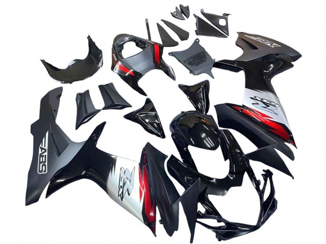 Mejores Carenados Moto Suzuki GSXR 600 / GSXR 750 2011-2024 - Negro Brillante Falsificado FibraCarbono Plata Rojo