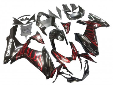 Mejores Carenados Moto Suzuki GSXR 600 / GSXR 750 2011-2024 - Negro Brillante Rojo Llama